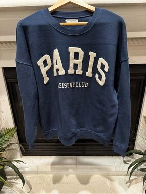 Grayson Threads Navy Crewneck with Cream Chenille 'PARIS'